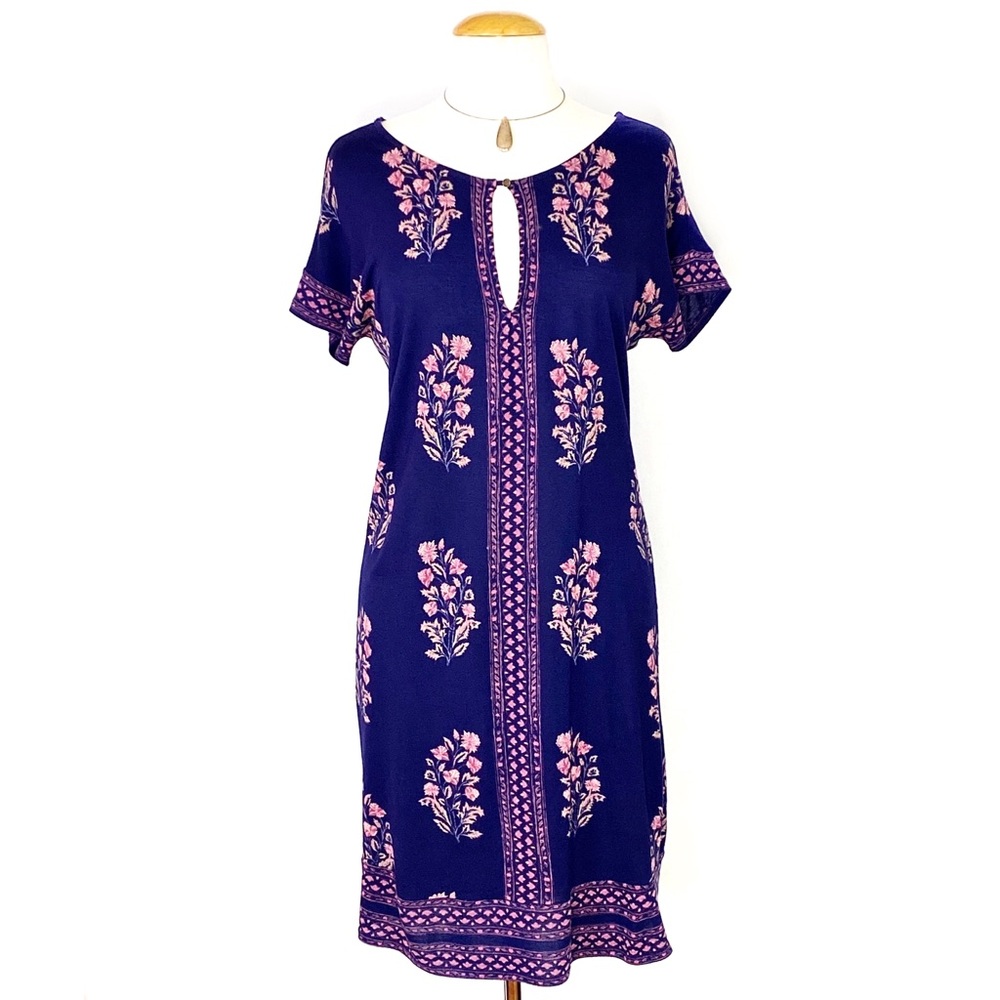 Lucky Brand Boho Purple Pink Floral XS T-Shirt Mini Dress Stretchy Short…